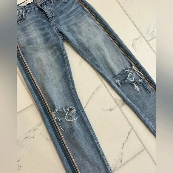Anthropologie Pilcro Jeans 25 Slim Boyfriend Side Stripe Distressed Stretch - Picture 2 of 10